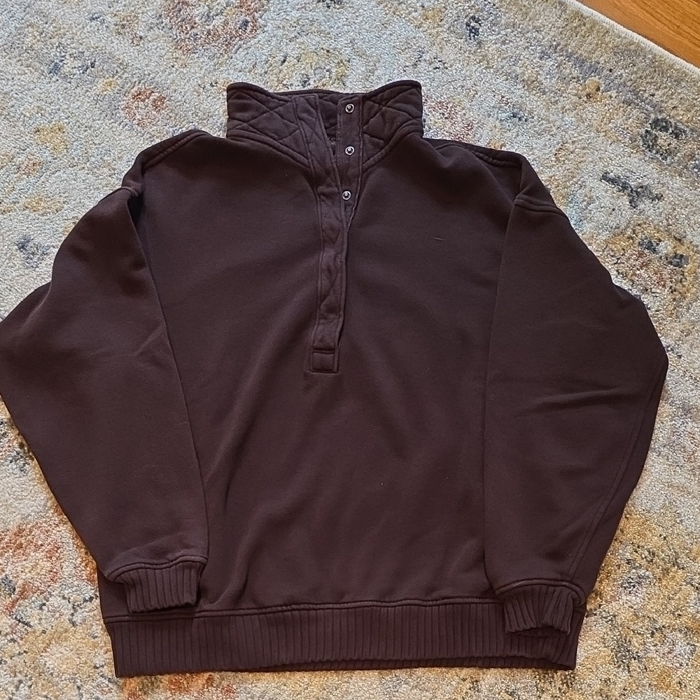 aerie Quilted Collar Zip Pullover - Brown